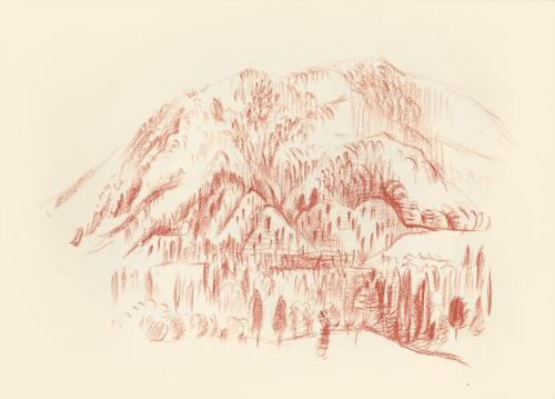 Alfred Wickenburg, Berglandschaft, 1943, Rötel auf Papier, Blattmaße: 23 × 31,9 cm, Leihgabe au ...