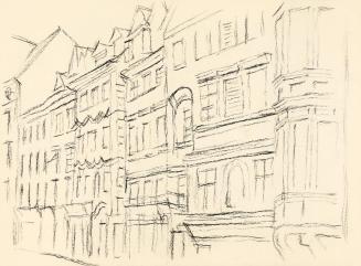 Alfred Wickenburg, Häuserfront, um 1950, Kohle auf Papier, Blattmaße: 21 × 29,1 cm, Leihgabe au ...