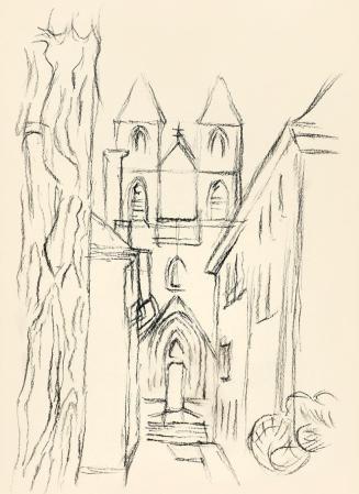 Alfred Wickenburg, Gasse zu einer Kirche, um 1950, Kohle auf Papier, Blattmaße: 29,1 × 21 cm, L ...