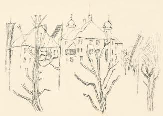 Alfred Wickenburg, Ansicht von Schloss Kaps in Kitzbühel, um 1950, Kohle auf Papier, Blattmaße: ...