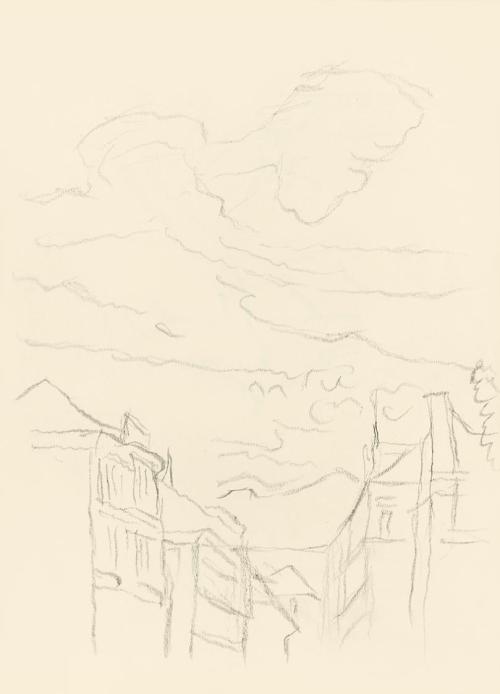 Alfred Wickenburg, Wolken und Häuser, 1955/1960, Graphit auf Papier, Blattmaße: 29,5 × 21 cm, L ...