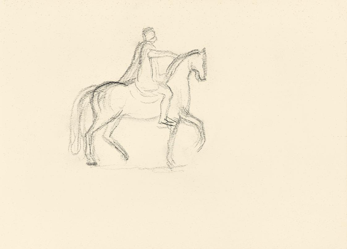 Alfred Wickenburg, Pferd mit Reiter, 1939/1944, Graphit auf Papier, Blattmaße: 21 × 29,5 cm, Le ...