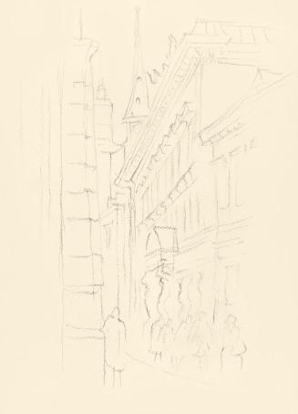 Alfred Wickenburg, Blick in eine Gasse mit Fußgängern, 1939/1944, Graphit auf Papier, Blattmaße ...