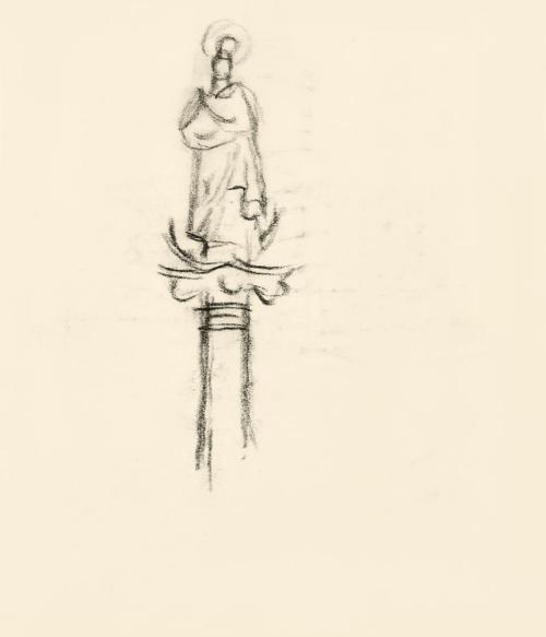 Alfred Wickenburg, Studie für das Wandbild "An der Hüfte des Engels": Mariensäule, um 1950, Koh ...