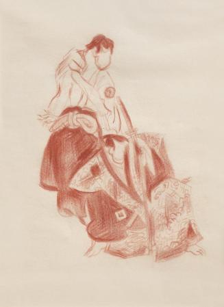 Alfred Wickenburg, Zwei asiatische Figuren, 1933/1943, Rötel auf Papier, Blattmaße: 36,4 × 25,2 ...