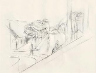 Alfred Wickenburg, Blick aus dem Fenster, 1947/1950, Kohle auf Papier, Blattmaße: 31 × 42,5 cm, ...