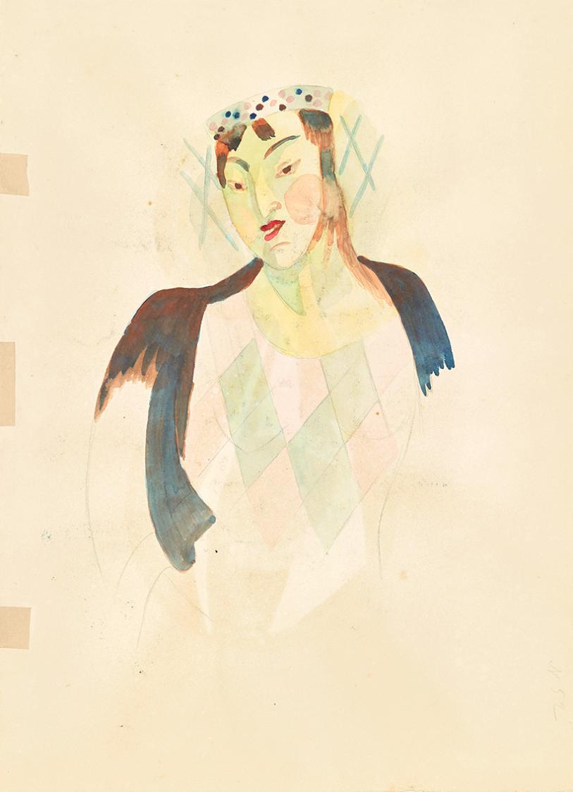 Alfred Wickenburg, Asiatische Figur, 1933/1943, Aquarell über Bleistift auf Papier, Blattmaße:  ...