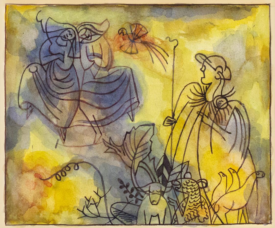 Alfred Wickenburg, Hirte vor einer Erscheinung, um 1945, Aquarell auf Papier, Lichte Maße: 22,5 ...