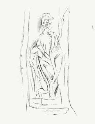 Alfred Wickenburg, Figur eines Heiligen, um 1956, Kohle auf Papier, Blattmaße: 32 × 24,1 cm, Le ...