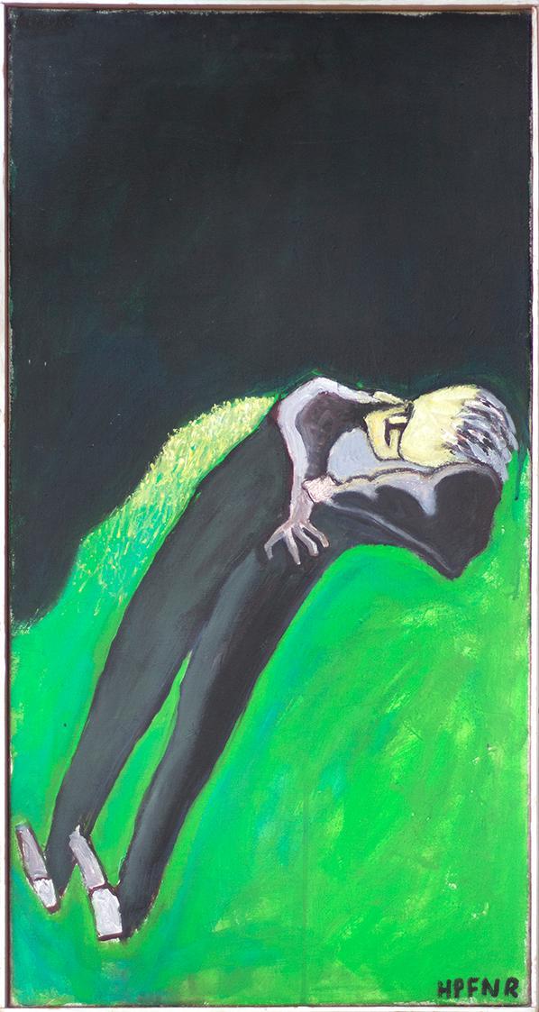 Kurt Hüpfner, Rastplatz, 1995, Acryl auf Leinwand, 92,5 × 48 cm, Privatbesitz