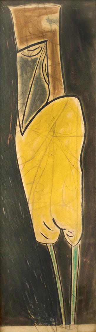 Kurt Hüpfner, Vogel, um 1980, Schwarze Kreide, Pastell und Farbstift auf Papier, 76,8 × 22,5 cm ...