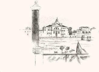 Alfred Wickenburg, Kanal in Venedig, um 1960, Schwarzer Filzstift auf Papier, Blattmaße: 27 × 3 ...