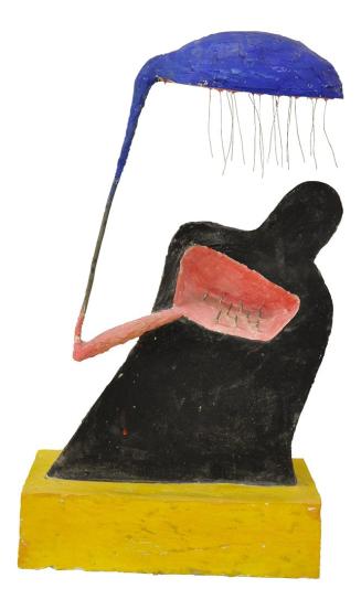 Kurt Hüpfner, Sommertag, um 1990, Gips, Drähte, Nägel, Eisen, Pigmentfarbe, Öl, 70 × 50 × 30 cm ...