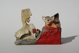 Kurt Hüpfner, Ödipus und Sphinx, um 1980, Gips, Ton, Engobe, Pigmentfarbe, Öl, 22 × 30 × 13,5 c ...