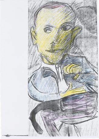 Kurt Hüpfner, Ohne Titel, Portrait eines Mannes, um 2000, Kopie, mit Buntstift bearbeitet, 42 × ...