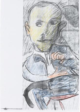 Kurt Hüpfner, Ohne Titel, Portrait eines Mannes, um 2000, Kopie, bearbeitet mit Buntstift, 42 × ...