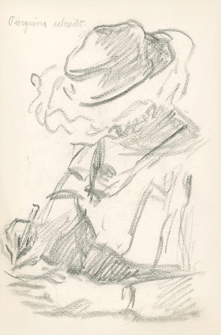 Alfred Wickenburg, Pinguina schreibt, 1920/1923, Graphit auf Papier, Blattmaße: 15,8 × 23,3 cm, ...