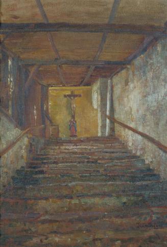 Tina Blau, Kirchenstiege in Weissenkirchen, 1910, Öl auf Leinwand, 52 × 35,5 cm, Privatbesitz