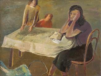 Otto Rudolf Schatz, Schlechte Nachricht, 1946, Öl auf Holz, 121 × 160 cm, Wien Museum