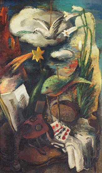 Otto Rudolf Schatz, Friedenstaube, 1947, Öl auf Platte, 105,6 × 63,8 cm, Galerie Heinze, Salzbu ...