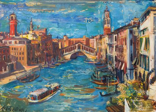 Otto Rudolf Schatz, Venedig, Rialtobrücke, 1953, Öl auf Karton, 34 × 46,5 cm, Privatbesitz