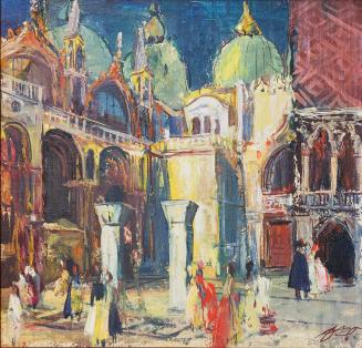 Otto Rudolf Schatz, Karneval beim Markusplatz in Venedig, 1938, Öl auf Leinwand, 34,2 × 35,5 cm ...