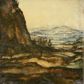 Otto Rudolf Schatz, Landschaft mit Felswand, um 1937, Kaseintempera, Japanlack auf Holz, 9,5 ×  ...