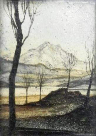Otto Rudolf Schatz, Landschaft mit Berg, um 1937, Kaseintempera, Japanlack auf Holz, 3,7 × 2,5  ...