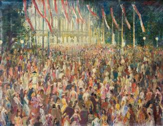 Otto Rudolf Schatz, Festwocheneröffnung vor dem Wiener Rathaus, 1956, Öl auf Leinwand, 82 × 105 ...