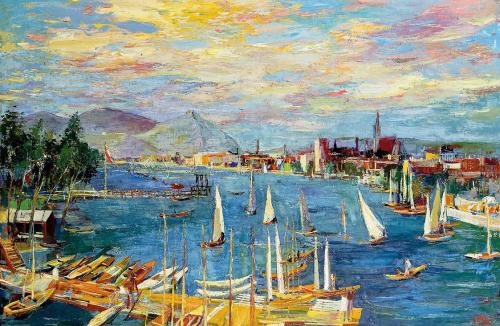 Otto Rudolf Schatz, Alte Donau, um 1954, Öl auf Leinwand, 35 × 49 cm, Wien Museum MUSA, Inv.-Nr ...