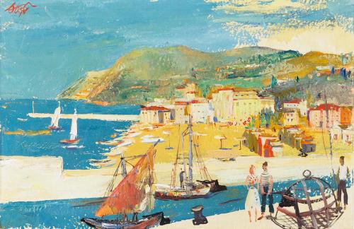 Otto Rudolf Schatz, Hafen von Amalfi, um 1948, Öl auf Holz, 30 × 46 cm, Privatbesitz