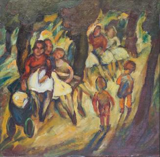 Otto Rudolf Schatz, Menschen im Wald, 1924, Öl auf Holz, 55 × 53,5 cm, Privatbesitz