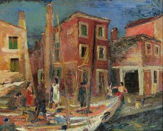 Otto Rudolf Schatz, Kanal in Venedig mit Booten, 1950, Öl auf Platte, 42 × 53 cm, Privatbesitz