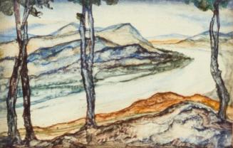 Otto Rudolf Schatz, Donaulandschaft mit drei kahlen Bäumen, um 1937, Kaseintempera, Japanlack a ...