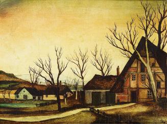 Otto Rudolf Schatz, Häuser am Bach, 1939, Kaseintempera,  Japanlack auf Holz, 14,7 × 19,7 cm, P ...