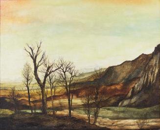 Otto Rudolf Schatz, Tote Landschaft, 1939, Kaseintempera,  Japanlack auf Holz, 27,5 × 34,5 cm,  ...