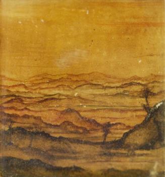 Otto Rudolf Schatz, Weite Gebirgslandschaft, um 1938, Kaseintempera,  Japanlack auf Holz, 8 × 7 ...