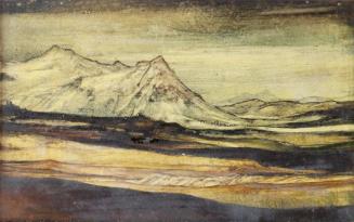 Otto Rudolf Schatz, Zwei Bergspitzen und Ebene, 1931, Kaseintempera,  Japanlack auf Holz, 11,5  ...