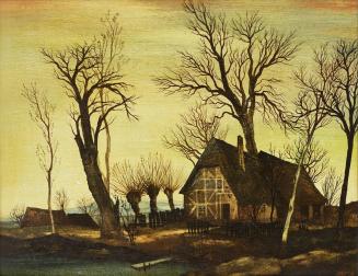 Otto Rudolf Schatz, Bauernhaus, 1939, Kaseintempera,  Japanlack auf Holz, 22,5 × 29 cm, Privatb ...
