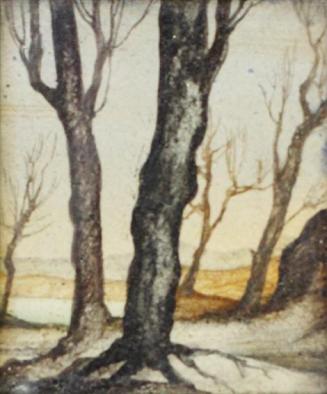 Otto Rudolf Schatz, Fünf kahle Bäume, um 1938, Kaseintempera,  Japanlack auf Holz, 3,6 × 3 cm,  ...