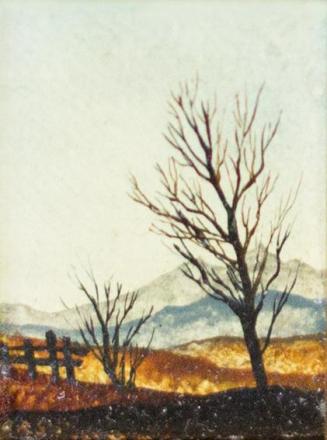Otto Rudolf Schatz, Landschaft mit Bäumen und Gatter, 1943/44, Kaseintempera,  Japanlack auf Ho ...
