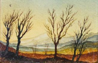 Otto Rudolf Schatz, Landschaft mit Bäumen, 1943/44, Kaseintempera,  Japanlack auf Holz, 4 × 5,2 ...