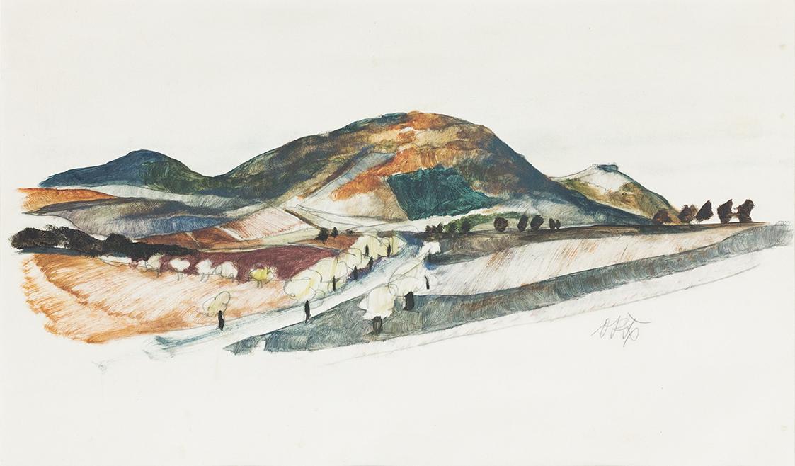 Otto Rudolf Schatz, Donaulandschaft beim Leopoldsberg, 1921, Öltempera, Bleistift auf Papier, P ...