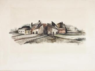 Otto Rudolf Schatz, Gehöft, 1929, Öl auf Papier, Blattmaße: 50,3 × 66 cm, Sammlung H. W., Wien