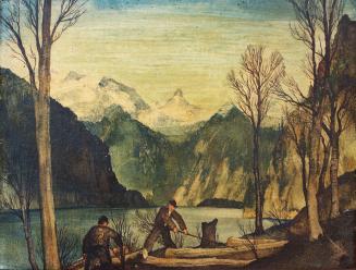 Otto Rudolf Schatz, Holzarbeiter, um 1940, Kaseintempera, Japanlack auf Holz, 20 × 25 cm, Priva ...