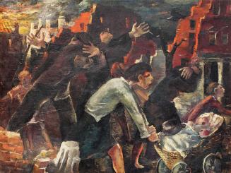 Otto Rudolf Schatz, Flucht aus Wien, 1945, Öl auf Leinwand, 120,5 × 160,5 cm, Unbekannter Besit ...