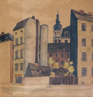 Otto Rudolf Schatz, Vorstadthäuser, um 1923, Aquarell, Bleistift auf Papier, 35 × 35 cm, Privat ...