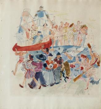 Otto Rudolf Schatz, Badeschiff auf der Moldau, 1944, Aquarell auf Papier, 40,7 × 36,5 cm, Priva ...