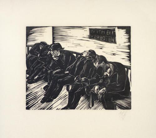 Otto Rudolf Schatz, Rauchen Verboten, 1929, Holzschnitt, Blattmaße: 37,5 × 43,2 cm, Privatbesit ...