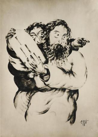 Otto Rudolf Schatz, Moses mit der Gesetztestafel, 1925, Druckerschwärze auf Papier, 65,5 × 50 c ...